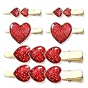 MOLOCH 6PACK Valentine'Day Hair Clips for Women Red Glitter Heart Hair Clip Hairpins Stylish Hair Barrettes Valentines Gifts for Daughter Red