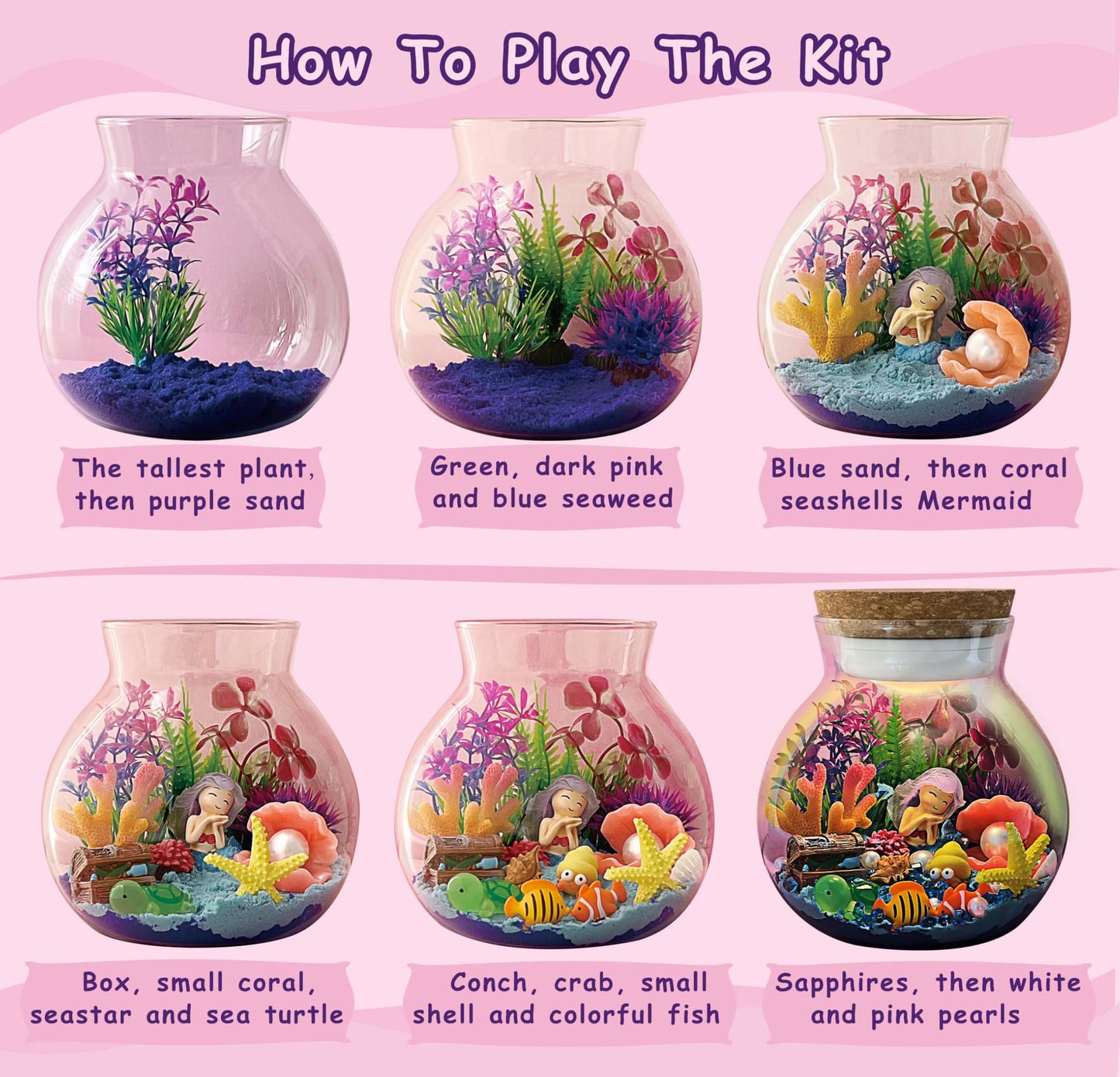 Mermaid Terrarium Kit for Kids - Toys Crafts for Girls Ages 5 6 7 8-12 Year Old Birthday (Batteries Not Included)