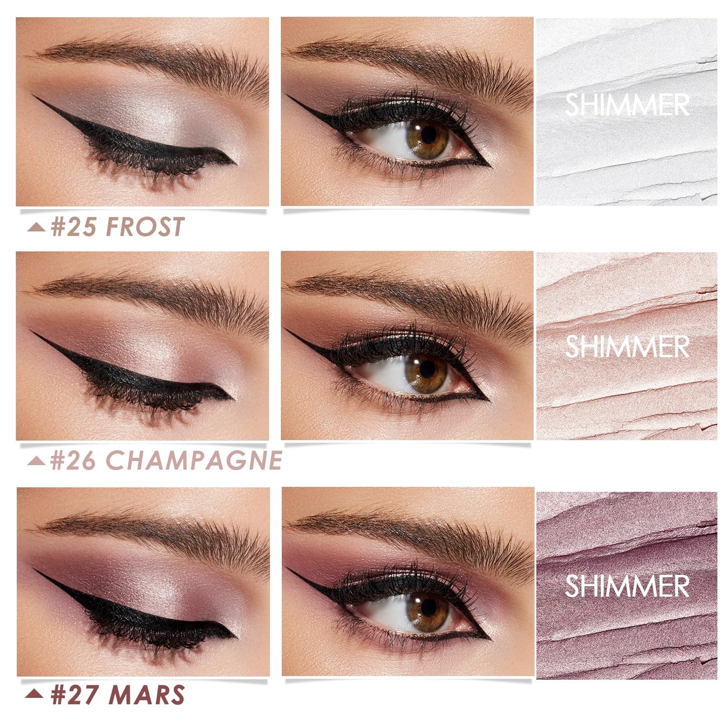 FOCALLURE 3 Pcs 2 in 1 Eyeshadow and Eyeliner Pen, Shimmer Eye Shadow Pencil, High Pigmented Eyeshadow, Highlighter Eye Liner, Multi-Dimensional eyes