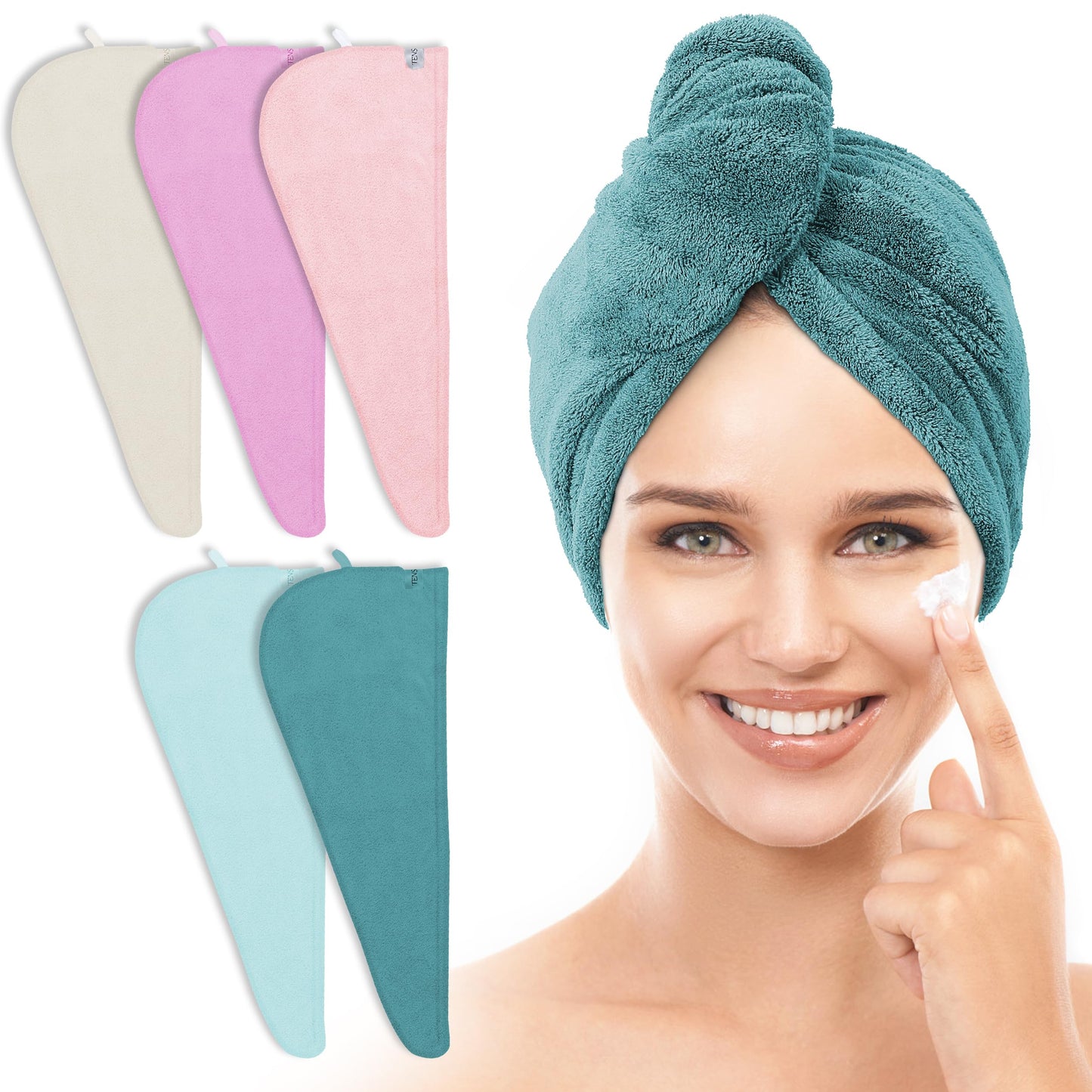 TENSTARS 5 Pack Thicken Microfiber Hair Towel Wrap for Women - Elastic Loop Design - 320GSM Coral Velvet - Quick Dry Hair Turban - 11x28 Inch Beauty and Personal Care TENSTARS