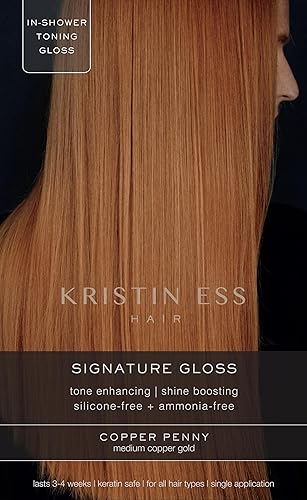 Kristin Ess Hair Copper + Auburn Hair Gloss Semi Permanent Hair Dye - Copper Penny - Shine Boosting Red, Auburn + Strawberry Blonde Color - Deep