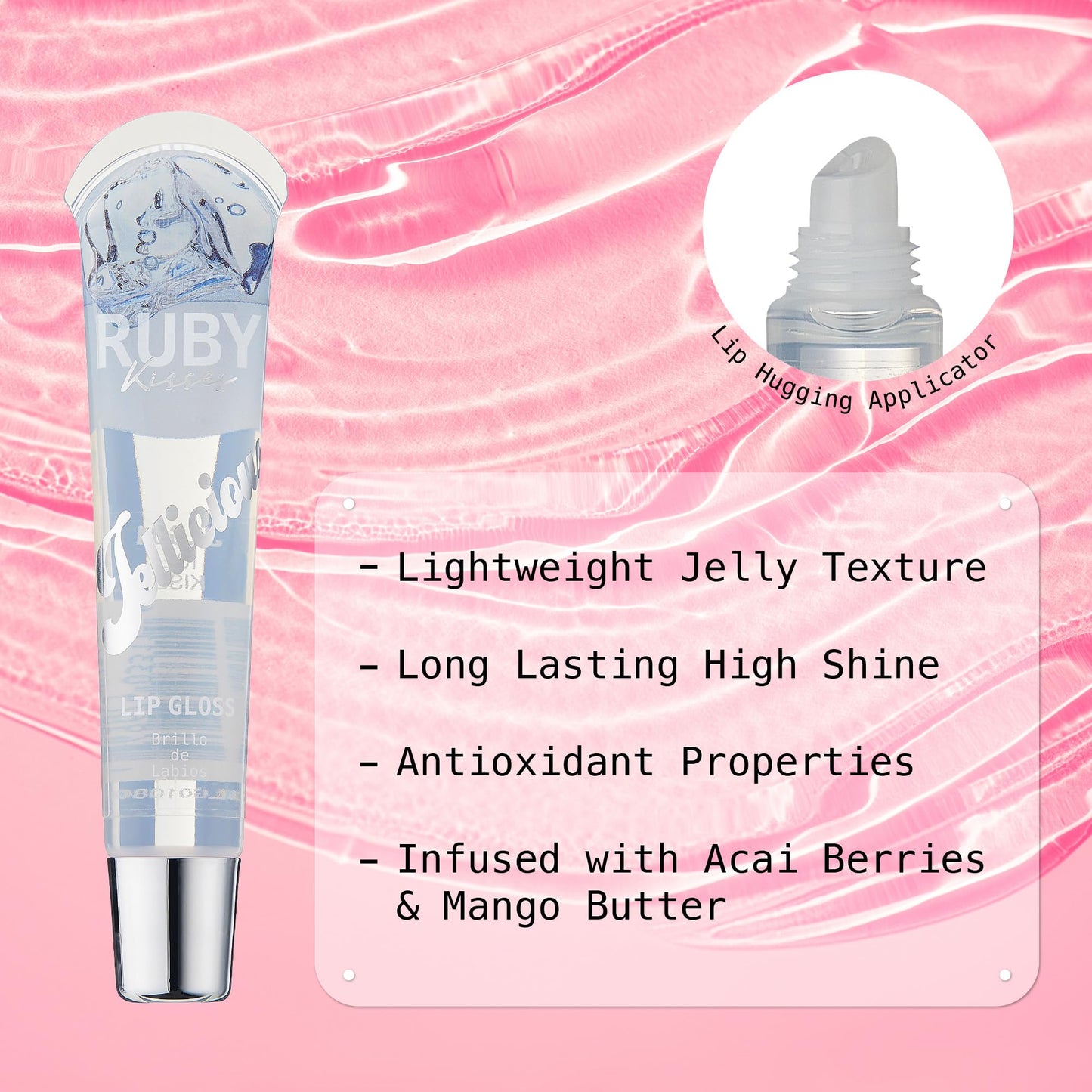 Ruby Kisses Jellylicious Lip Gloss, High-Shine Non-Sticky Hydrating Plump
