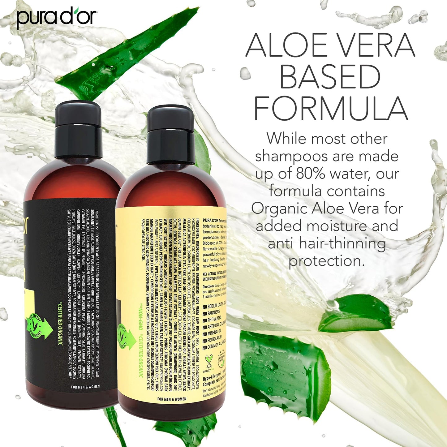 PURA D'OR Advanced Therapy Biotin Shampoo & Conditioner Hair Care Set For Hair Thinning, CLINICALLY TESTED Effective Results, Herbal Hair Thickening