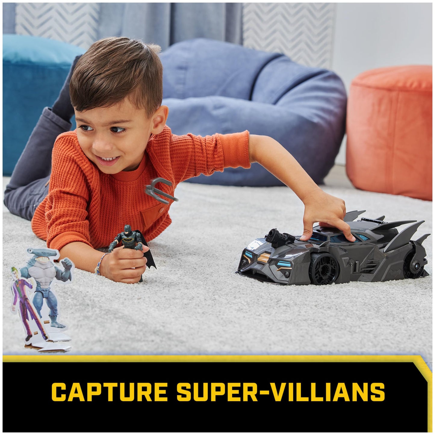DC Comics Crusader Batmobile Playset – Includes Exclusive 4" Batman Figure & 3 Super-Villain Paper Figures, Kids Ages 4+