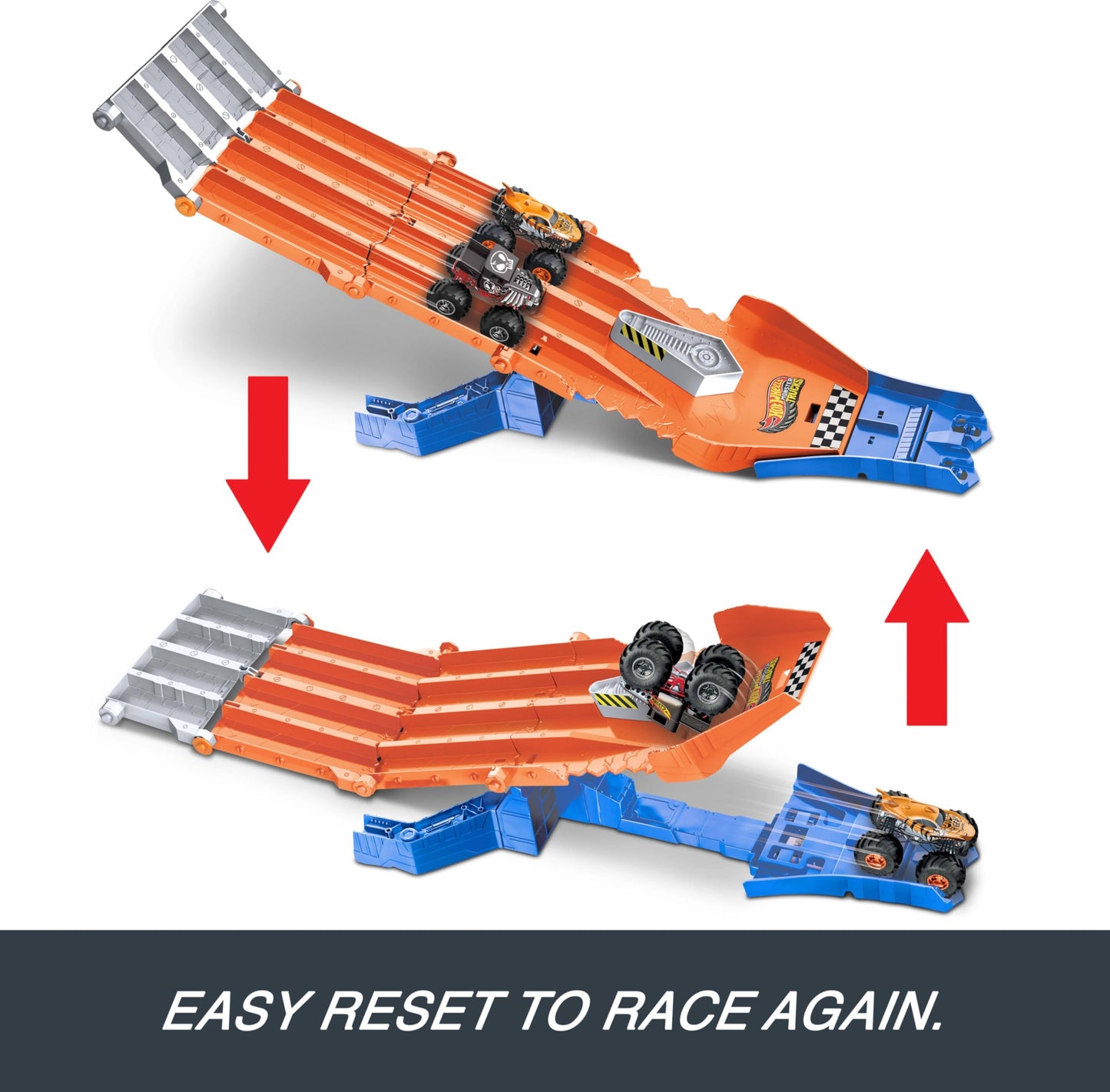 Hot Wheels Monster Truck! Survival Race! JFR07 Ride On Toy Playset with 2 Mini Cars for Ages 4+ Orange