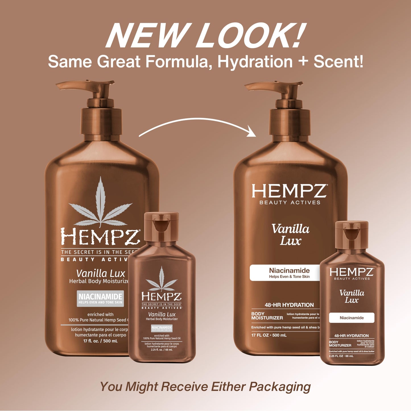 Hempz Vanilla Lux Herbal Body Moisturizer 17 oz. NEW LOOK