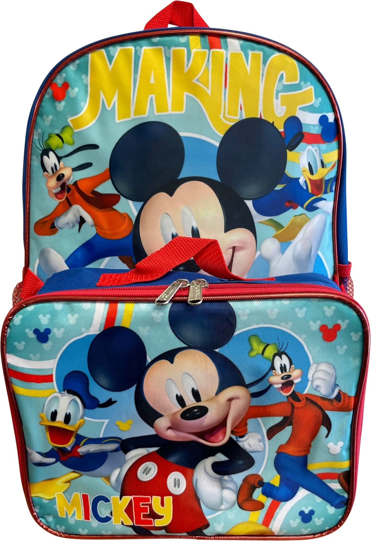 Ruz Mickey Mouse 16" Backpack With Detachable Lunch Box Blue-Red