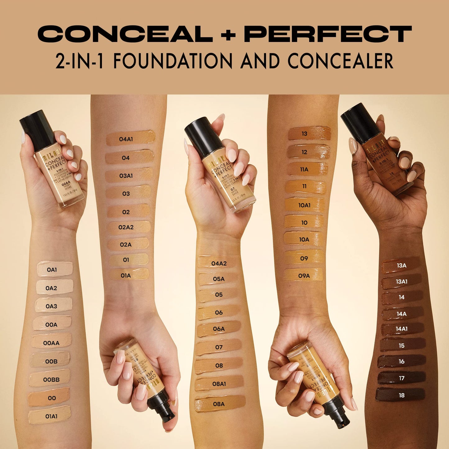 Milani Conceal + Perfect 2-in-1 Foundation & Concealer – Golden Tan, Full Coverage, Hides Redness & Imperfections, Waterproof & Sweatproof