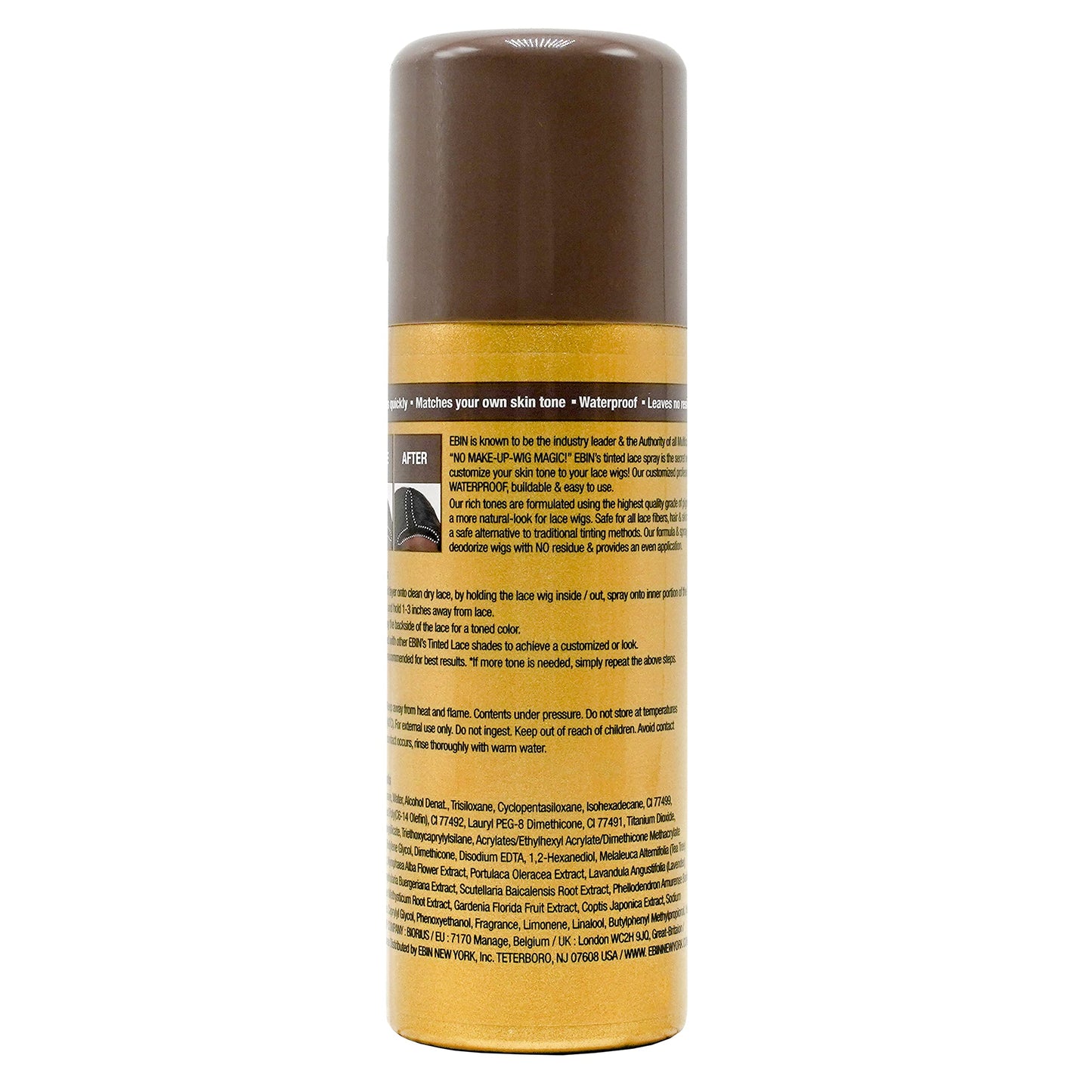 EBIN NEW YORK Tinted Lace Spray Darkest Brown | Water Resistant & High Pigment Lace Tint for Wig | Even Spray, No Residue & Natural Finish | 2.7 Fl Oz