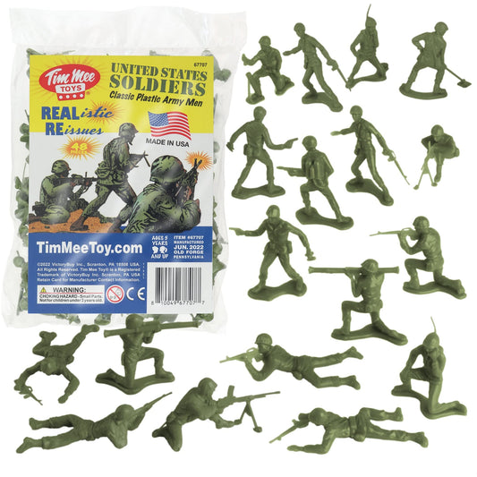 TimMee Plastic Army Men - OD Green 48pc Toy Soldier Figures - Made in USA
