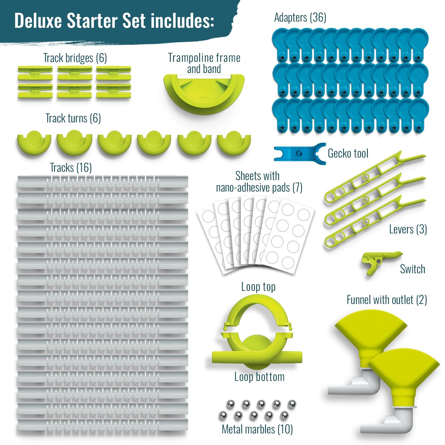Gecko Run Marble Run Deluxe Starter Set – Vertical Tracks with Loops & Trampoline Tricks, Fast Setup with Nano-Adhesive Pads by Thames & Kosmos