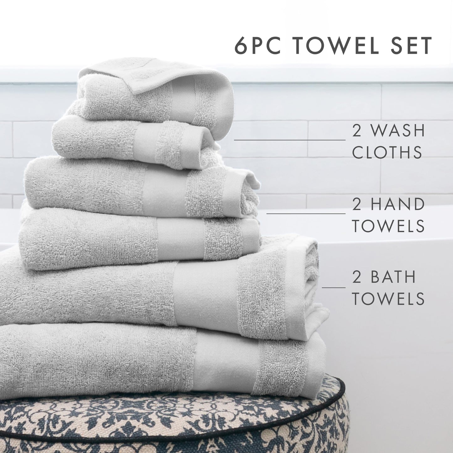 Linen Market Luxury 6 Piece Towel Set (100% Cotton) - Ultra-Soft & Absorbent 2 Bath Towels, 2 Hand Towels, 2 Wash Cloths - Hand Towels for Bathroom…