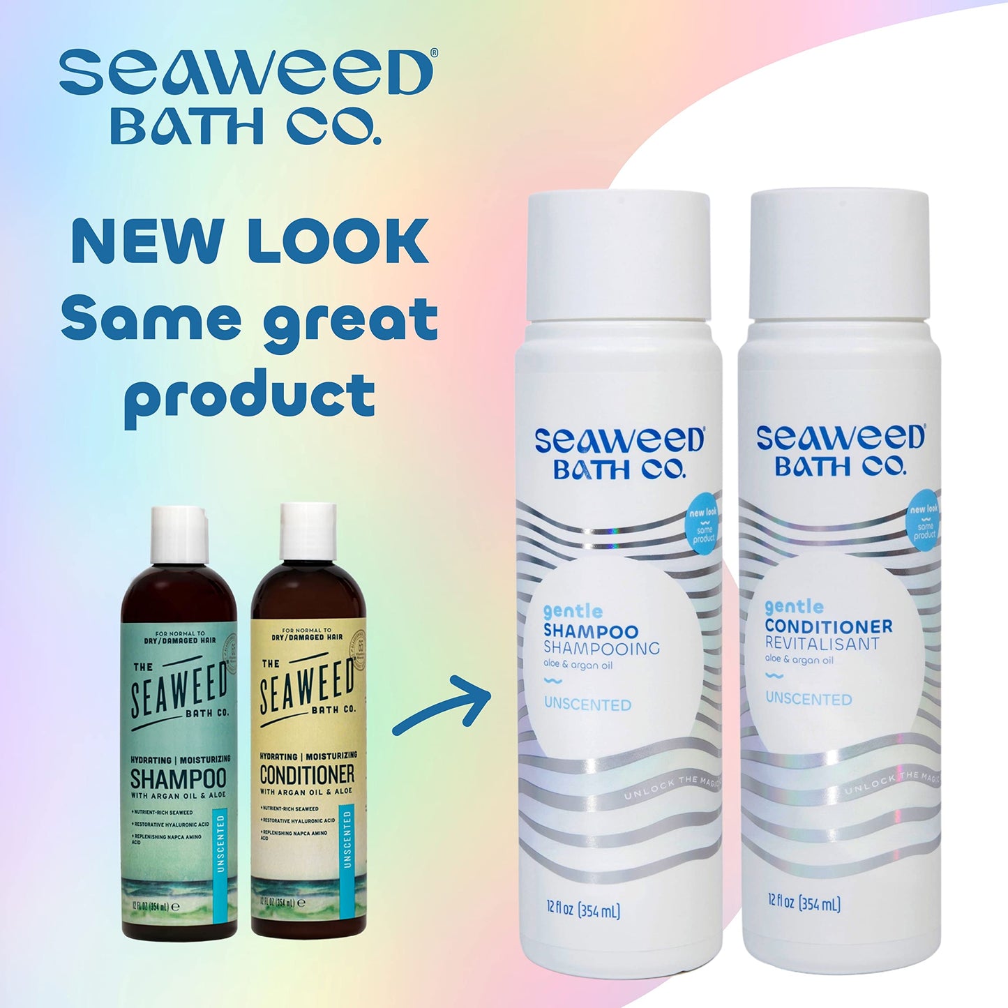 Seaweed Bath Co. Gentle Shampoo and Conditioner Set - Unscented - Nourishing Hair Care With Hyaluronic Acid, Aloe, Argan Oil, For Sensitive Scalps