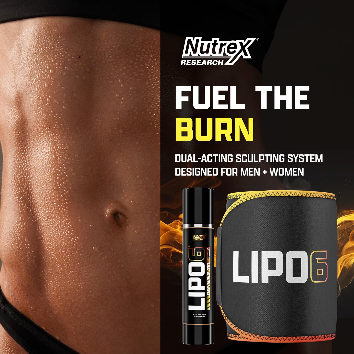 Nutrex Research Lipo 6 Defining Gel Waist Trimmer Belt Sweat Band Waist Sweat Enhancing Cream Workout Bundle Thermogenic Heat Activated Fast Absorbing