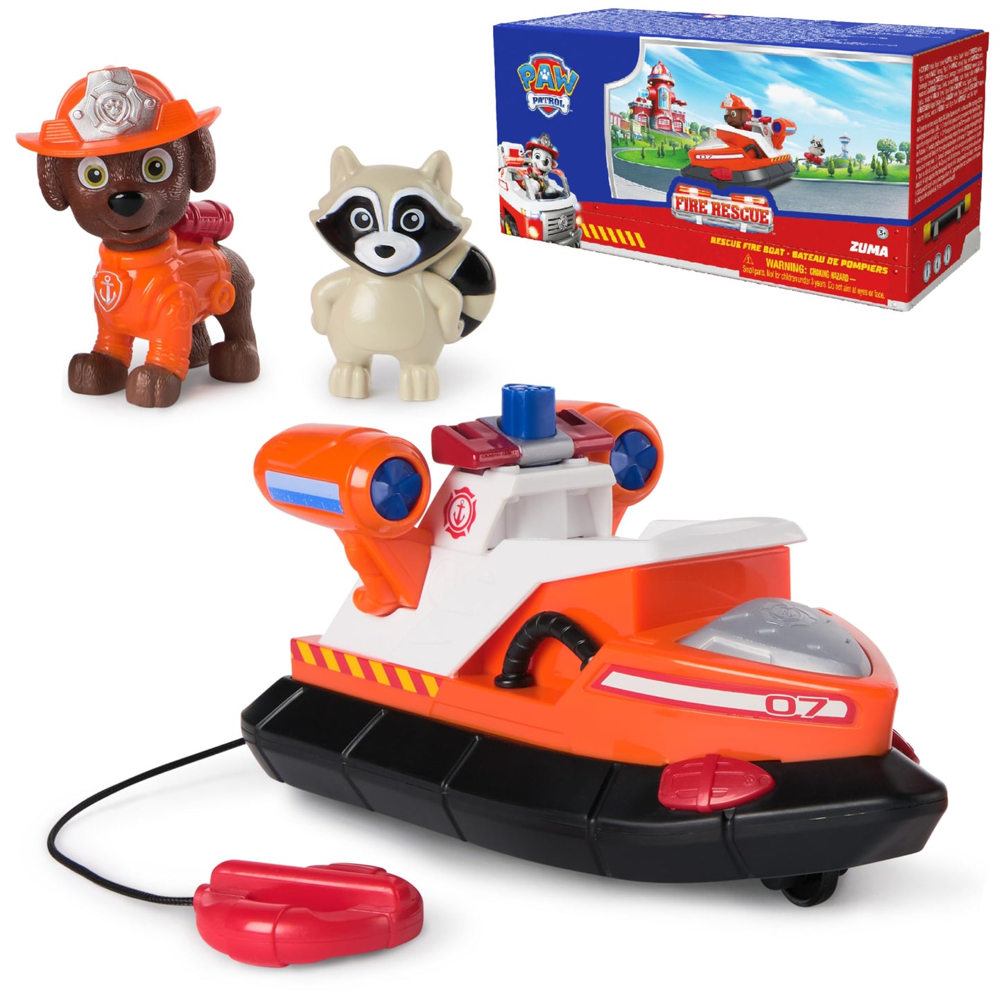 Paw Patrol Fire Rescue: Zuma Rescue Fire Boat with Action Figure, Launching Lifesaver, Raccoon & Toy Boat, Kids Toys for Boys & Girls Ages 3 and Up