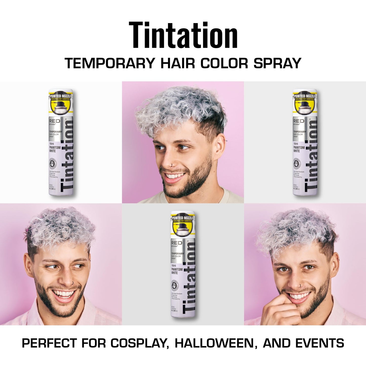 Red by Kiss Tintation Temporary Hair Color Spray 2.82oz, Quick-Dry & Smudge-Proof, Vivid Color Washable Hair Dye, Styling Spray Cosplay Halloween