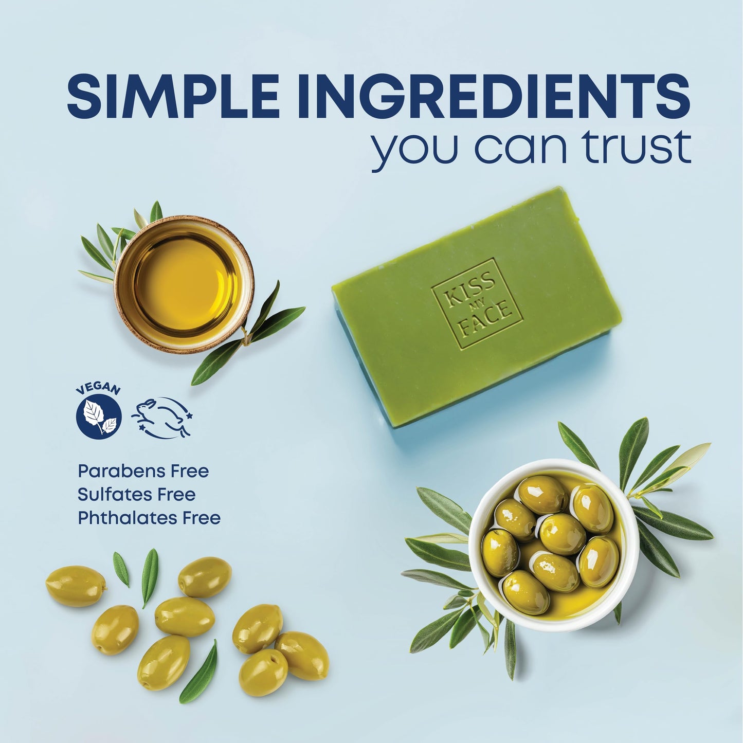 Kiss My Face Olive Oil Fragrance Free Bar Soap, Moisturizing Bar Soap - Cruelty Free Vegan Soap - Palm Oil Free, Natural Olive Oil Soap, 8oz Beauty & Personal Care Kiss My Face
