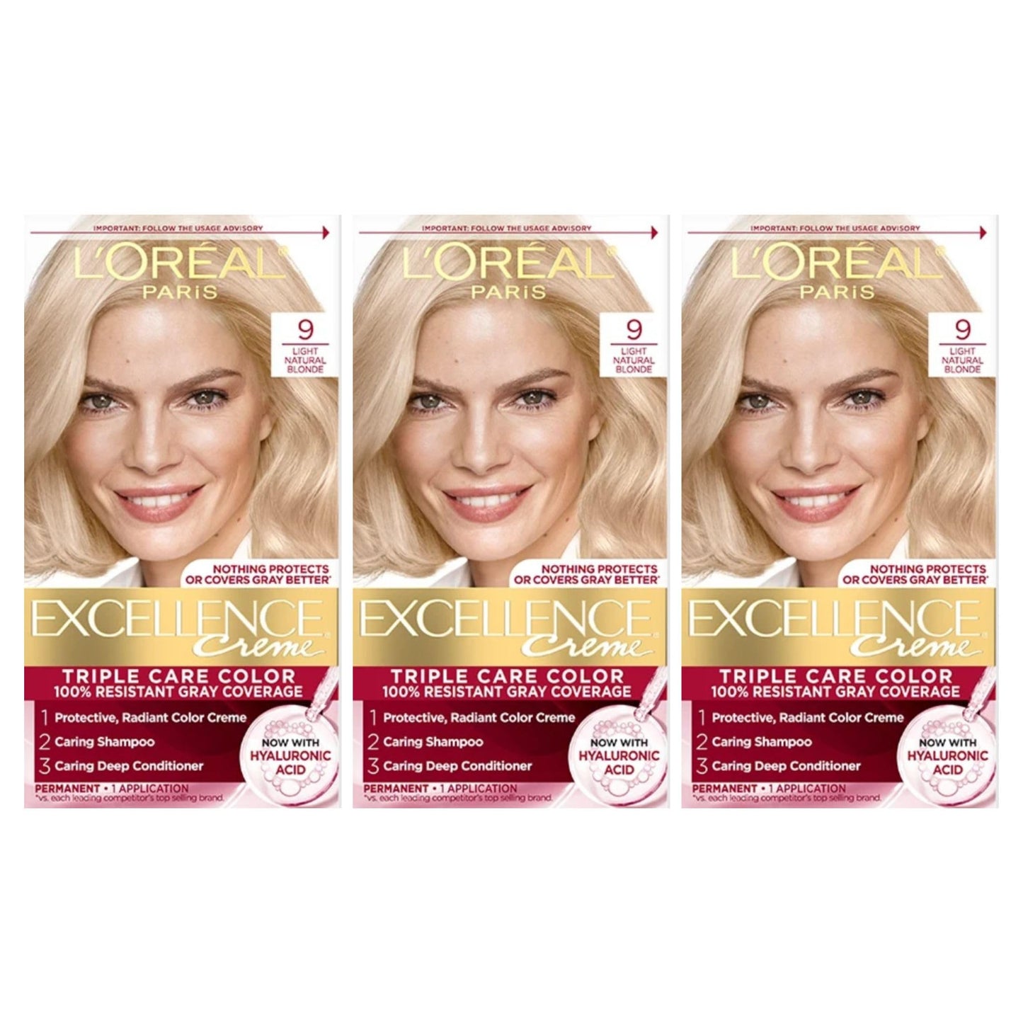 L’Oreal ParisExcellence Creme Haircolor, Light Natural Blonde 9 (Pack of 3)