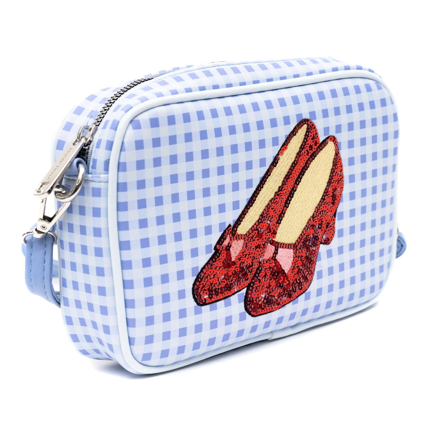 Wizard of Oz Bag, Crossbody, The Wizard of Oz Dorothy Sequined Ruby Slippers with Toto Pose, Blue, Vegan Leather