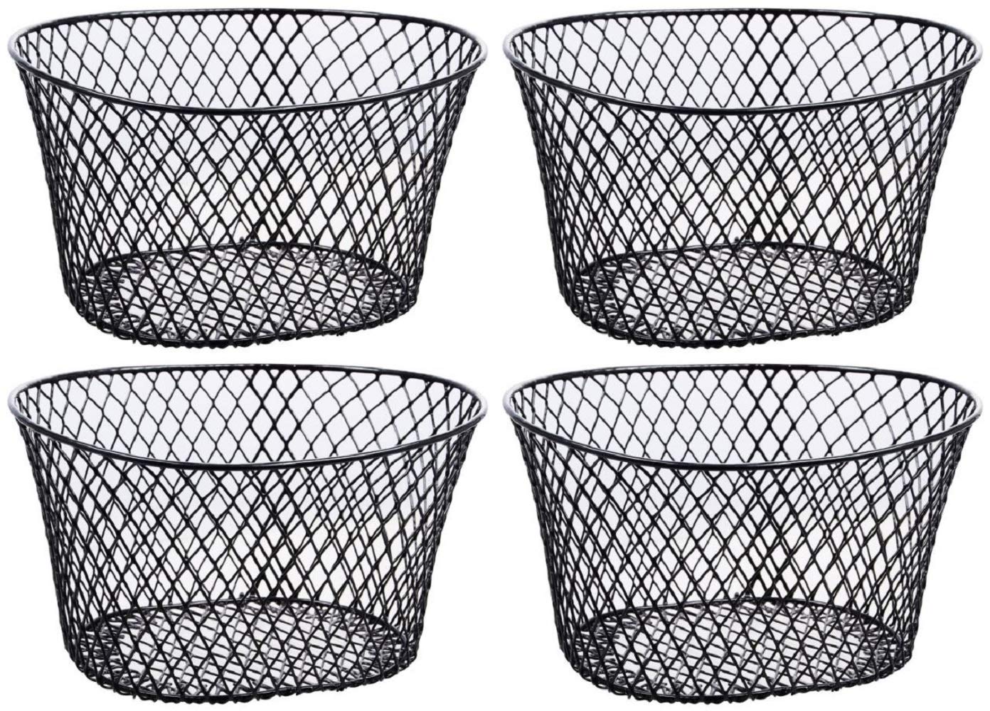 Small Metal Rectangular, Oval and Round Wire Baskets with or without Handles, Black and White, 4-ct Sets (Oval Black Without Handles)