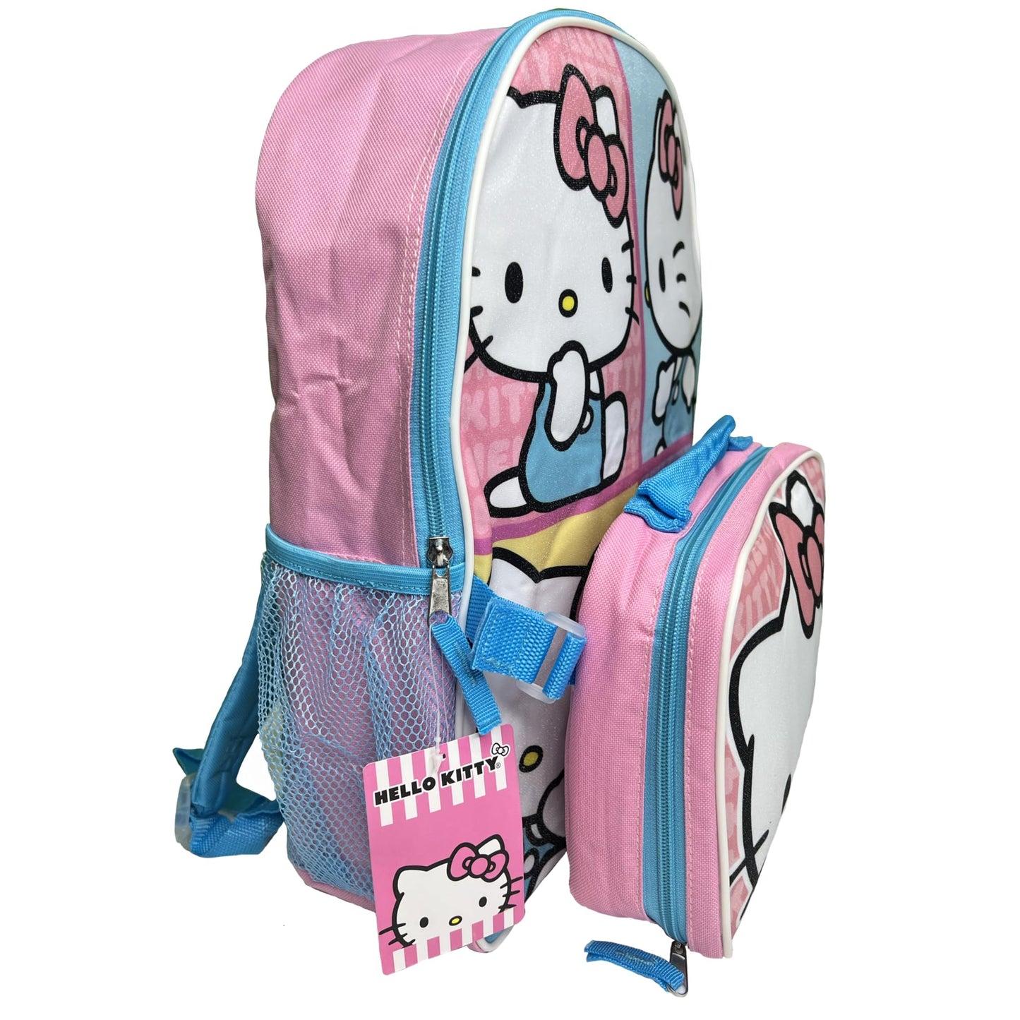 Fast Forward Hello Kitty Kids 16" Backpack with Matching Lunch Box, Pink and Blue, School Bag Set