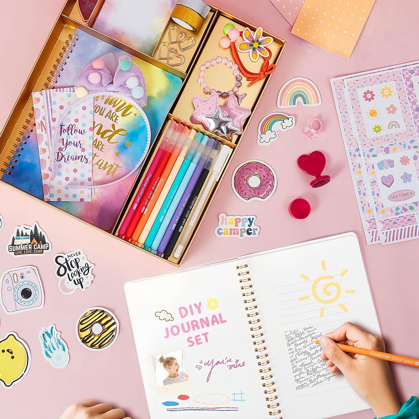 Girls DIY Diary 54-Pc Set – Stationery & Craft Kit with Stickers, Daily Supplies, Fun Gift for Ages 6–13, Birthday or Holiday Present