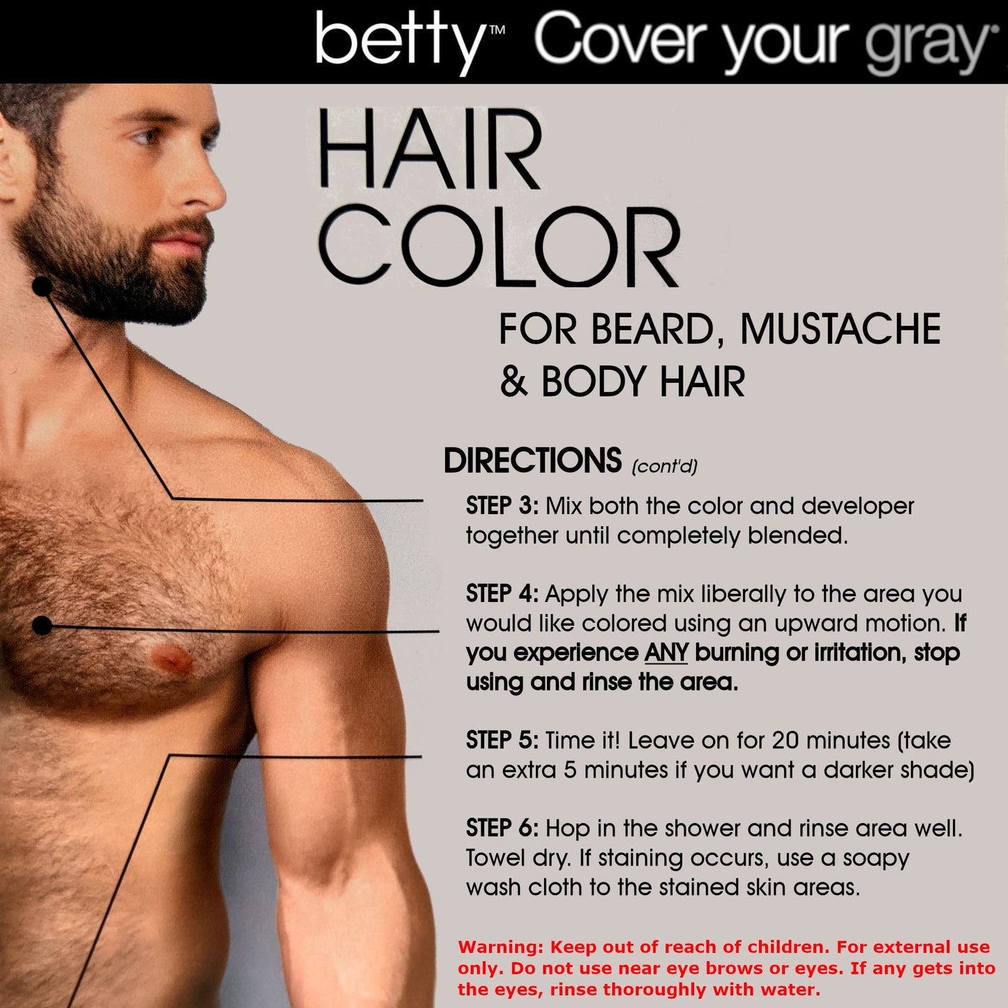 Betty Cover Your Gray Mens Hair Color for Beard, Mustache & Body Hair - Blonde