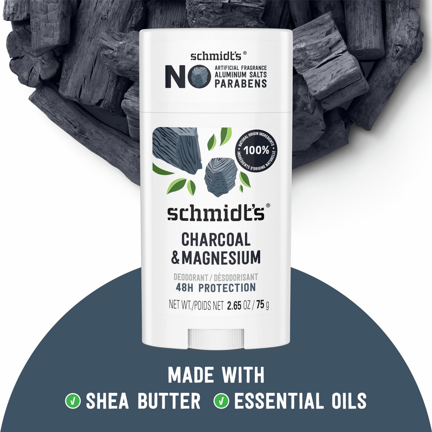 Schmidt's Aluminum-Free Vegan Deodorant Charcoal & Magnesium with 24 Hour Odor Protection, 4 Count for Women and Men, Natural Ingredients Beauty and Personal Care Schmidt's