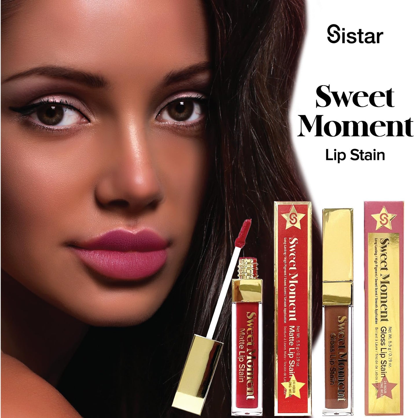 Sistar Sweet Moments Matte Lip Stain Long-Lasting Matte Finish Vivid High Pigment Colors Smooth and Sweet 1.5 mL / 0.05 fl. oz. (Attention)