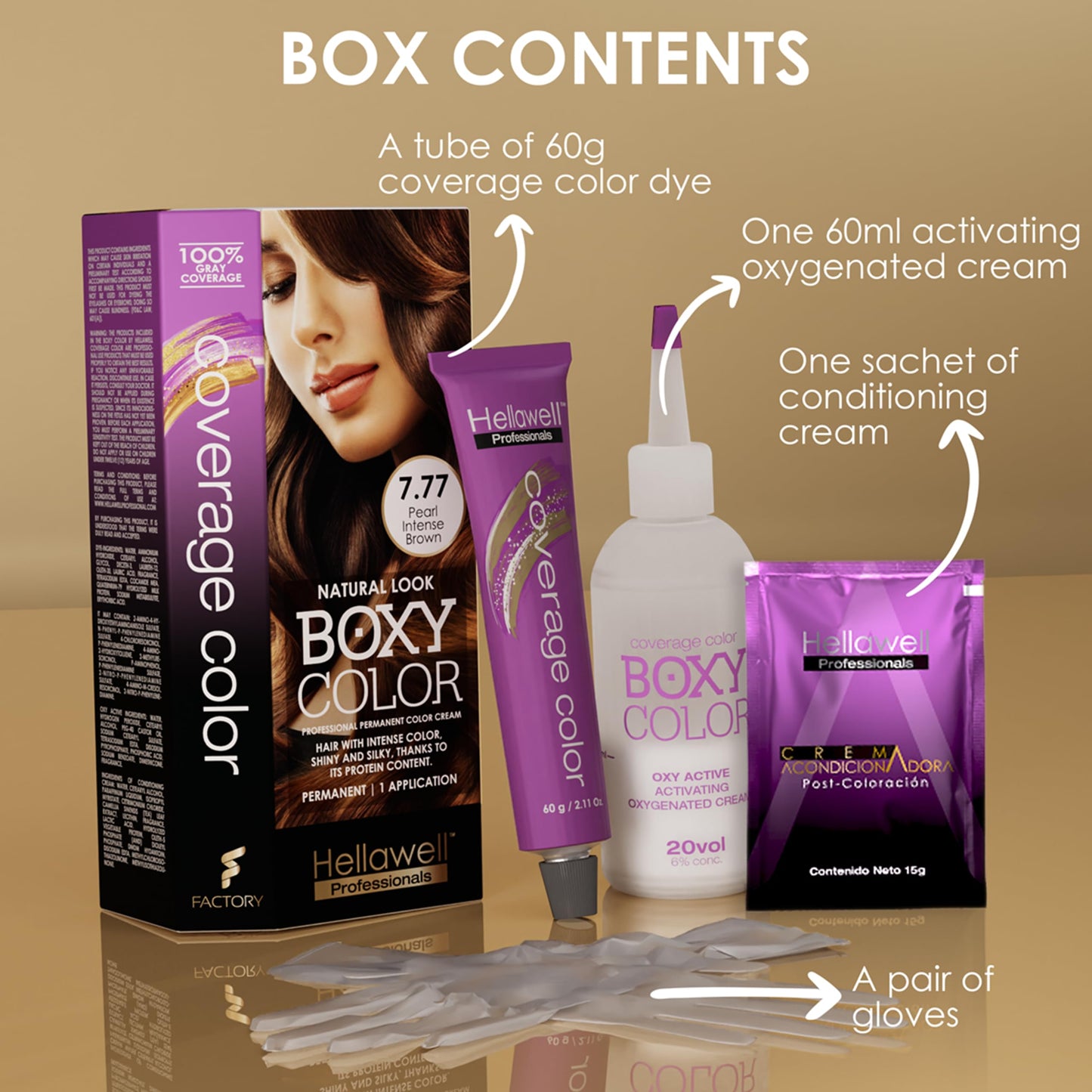 BOXY COLOR Coloring kit professional, permanent color cream hair dye with Vegetal Protein to get Hair with intense color shiny and silky. 100% Gray