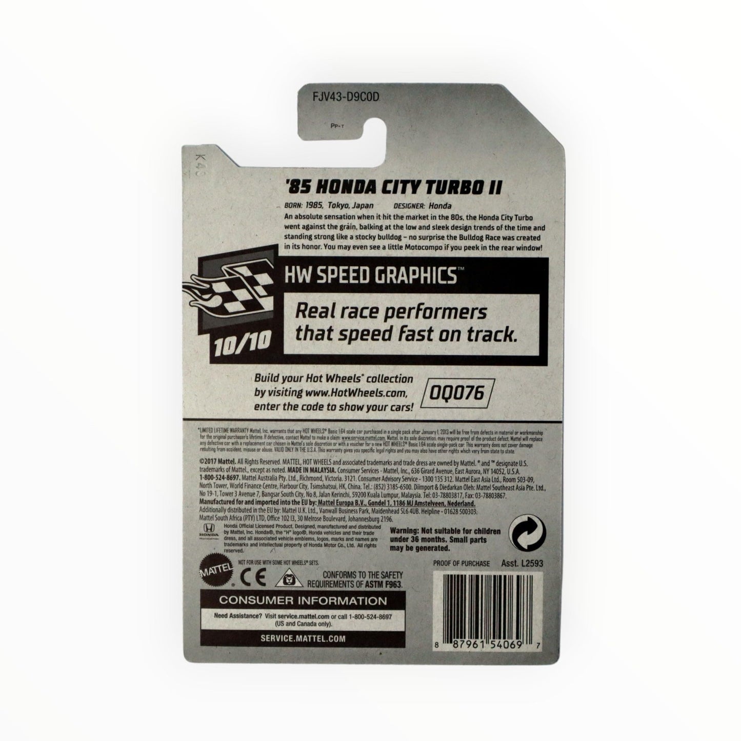 Hot Wheels 2018 50th Anniversary HW Speed Graphics Honda City Turbo II 68/365, White