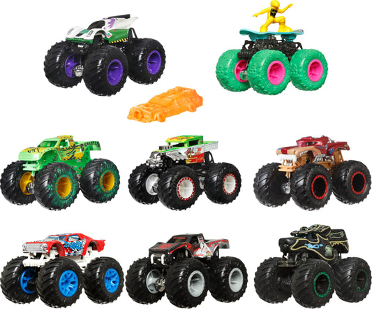 Hot Wheels Monster Trucks Set, 1 Toy Truck in 1:64 Scale & 1 Crushable Car, Vehicle Play for Kids & Collectors (Styles May Vary)