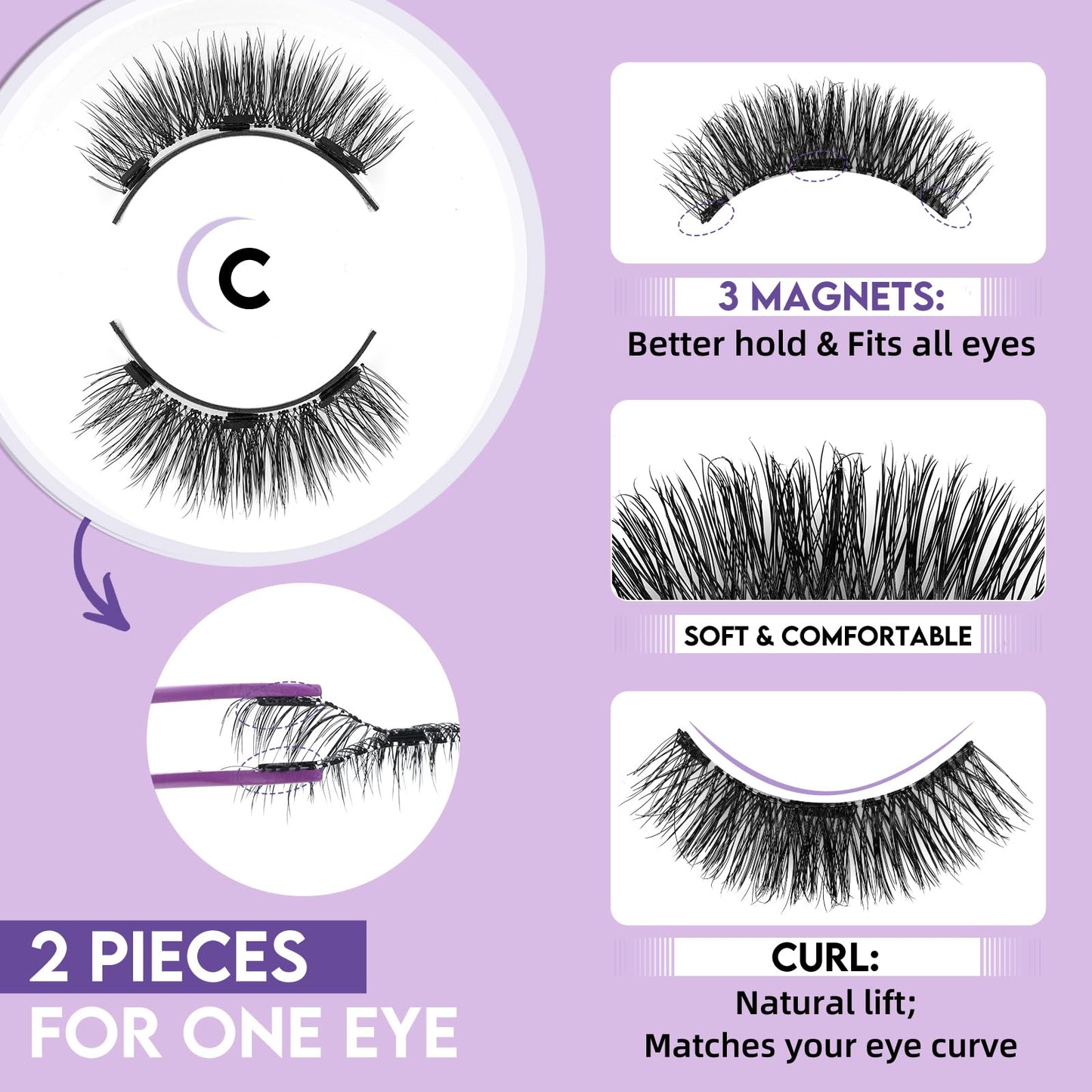 B&Q Magnetic Eyelashes with Applicator 2 Pair Natural Look Magnetic Lashes Beauty and Personal Care B&Qaugen