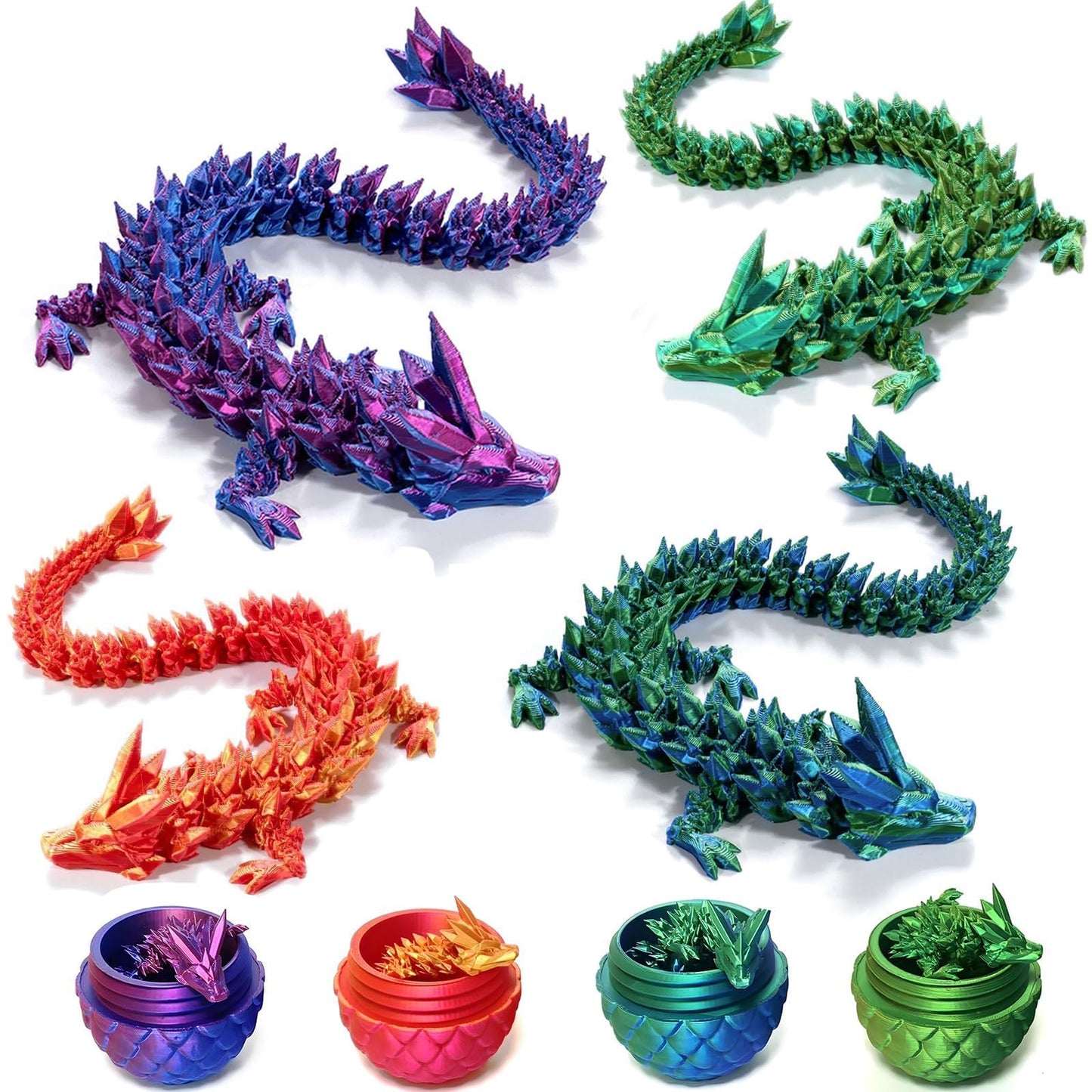 3D Printed Dragon with Surprise Egg – Dinosaur Egg Fidget Toy for Kids, Birthday, Halloween & Christmas Gift Decoration (Green)