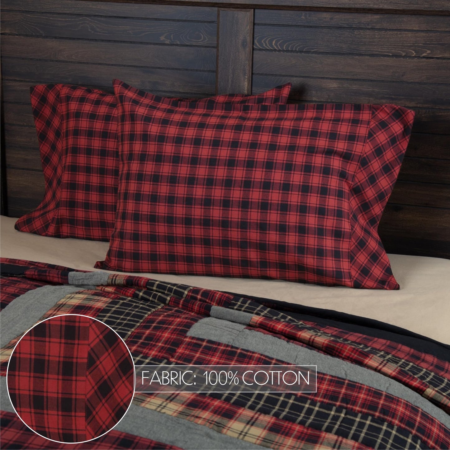 VHC Brands Rustic & Lodge Bedding-Cumberland Red, Cotton, Pillow Case Set, Standard (20 x 30 inches), Chili Pepper