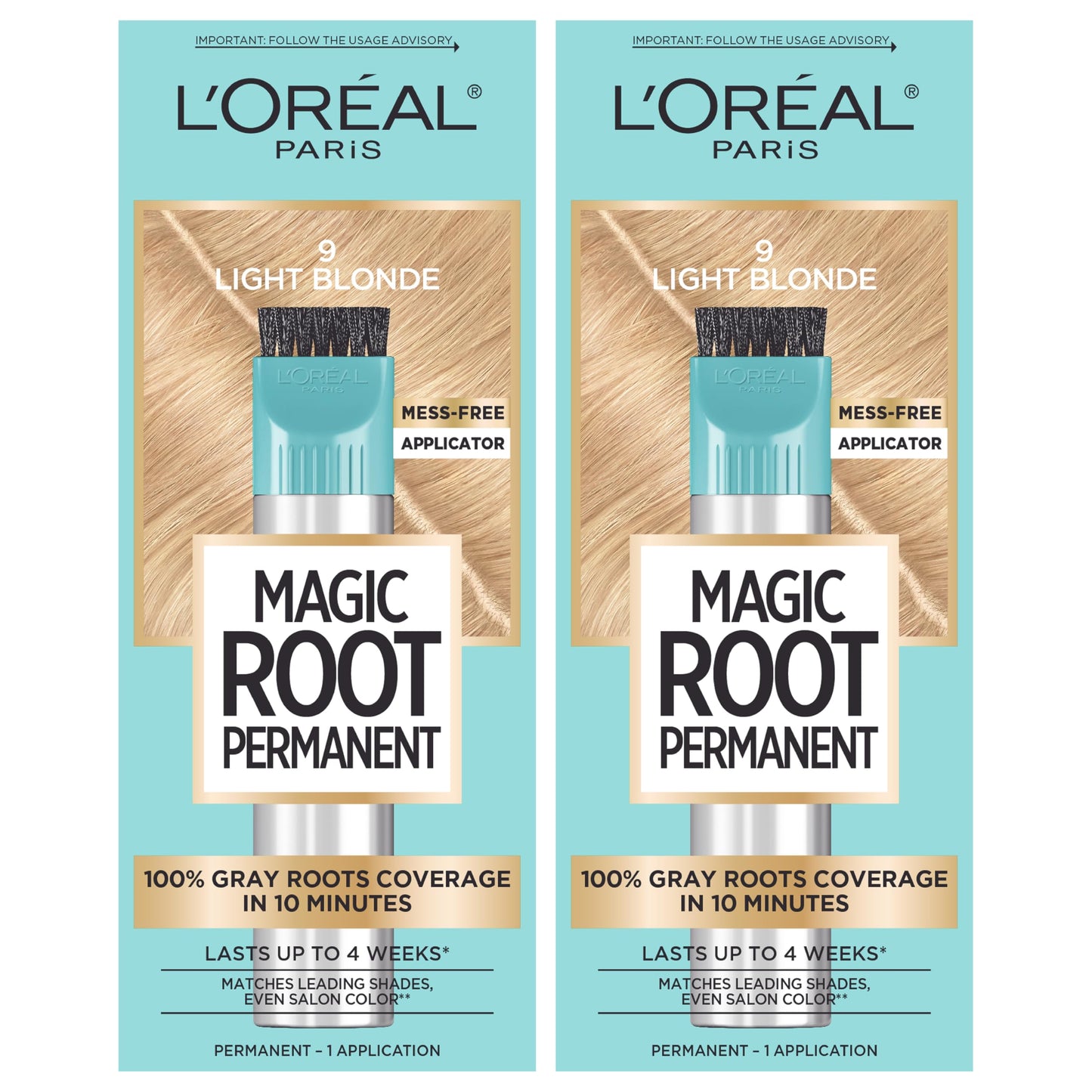 L’Oréal Paris Magic Root Permanent Hair Color, 10 Minute Hair Dye Kit to Rescue Roots with 100% Gray Hair Coverage, 9 Light Blonde, 2 Pack (Packaging