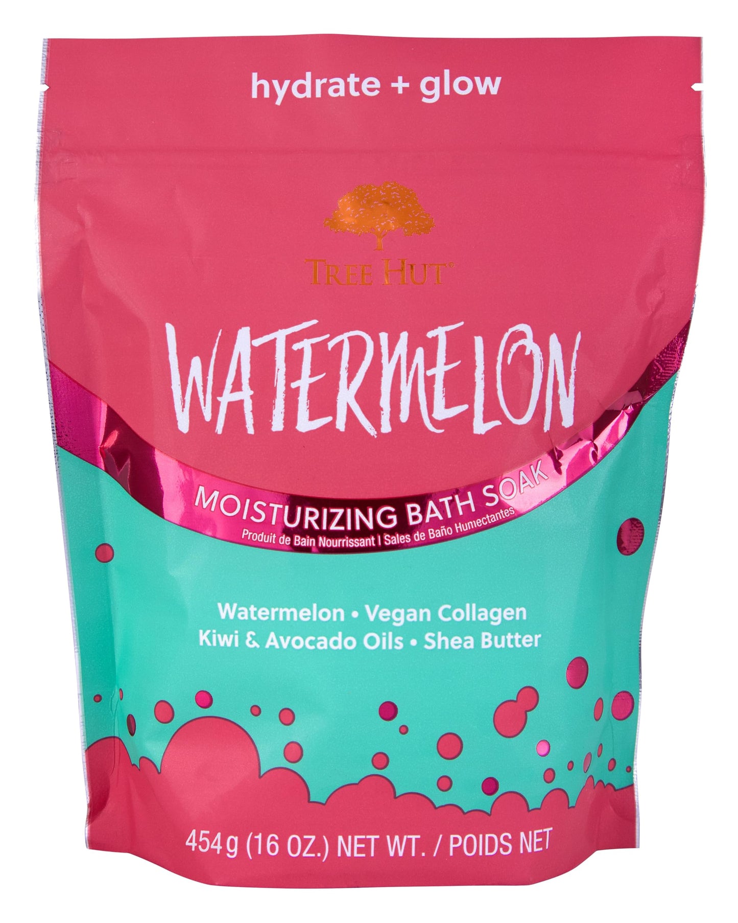 Tree Hut Watermelon Moisturizing Bath Soak, Bath Salt with Shea Butter, Vegan Collagen, Kiwi & Avicado Oils, 16 Oz
