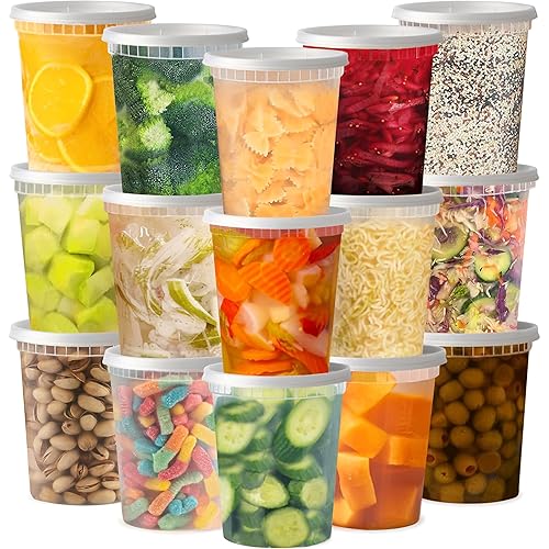 TashiBox 48 Sets 32 oz Plastic Deli Containers with Lids - Clear Airtight Food Storage & Meal Prep Containers, BPA Free, Stackable, Leakproof…
