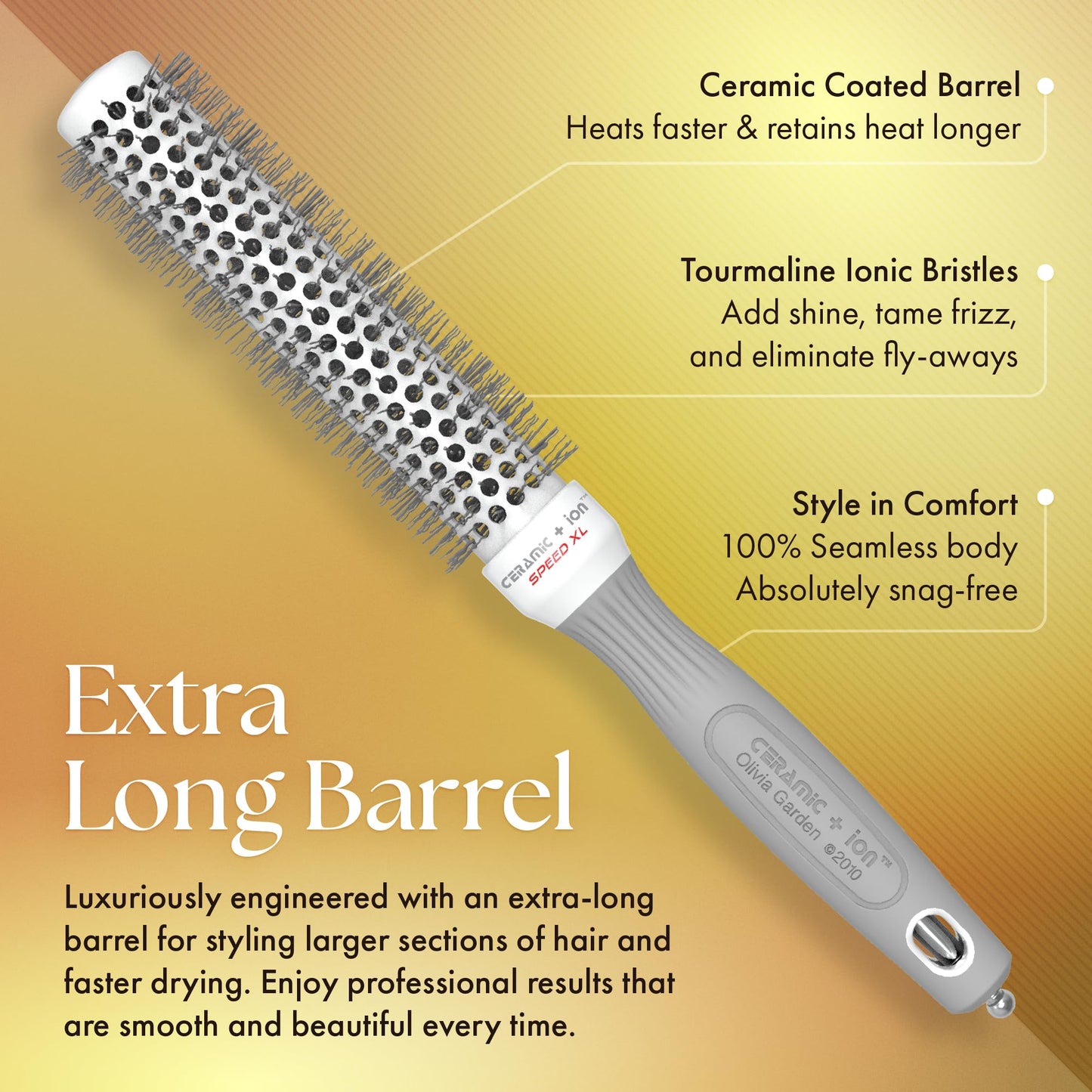 Olivia Garden Ceramic + Ion Speed XL - Extra-Long Round Thermal Hair Brush - Not Electrical - Professional Blowout Brush for Normal to Thick Hair