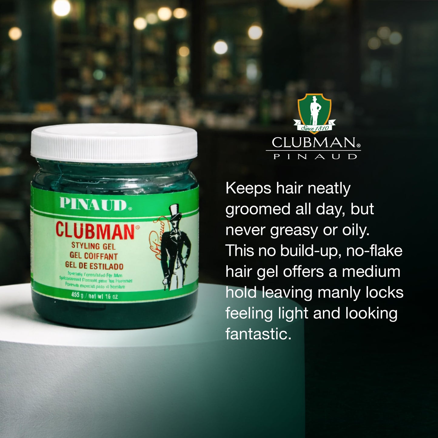 Clubman Pinaud Hair Styling Gel - Regular Hold & High Shine Hair Gel for Men, Alcohol-Free Formula, Men's Grooming, 16 oz