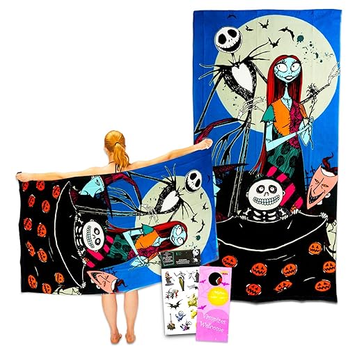 Nightmare Before Christmas Bath Towel Set - Bundle with 27" x 54" Jack Skellington Microfiber Pool Towel Plus Stickers, More | Jack Skellington Beach…