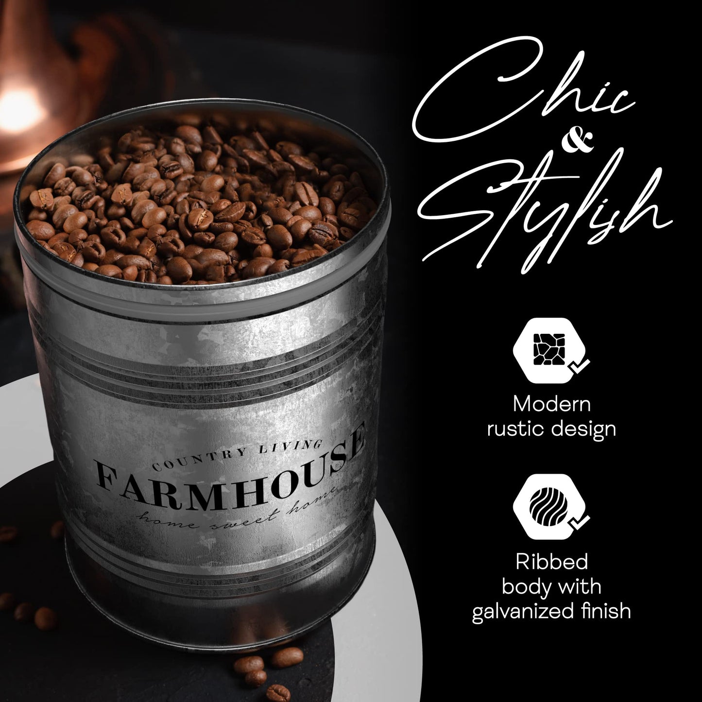 Amici Home Farmhouse Galvanized Canister | Dry Food Storage Container | Airtight Lid | 76 Oz Capacity | Farmhouse Décor | Rustic Metal Canister…