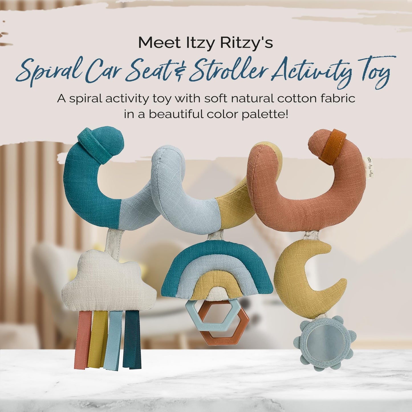 Itzy Ritzy Spiral Car Seat & Stroller Activity Toy - Stroller & Car Seat Toys for Ages 0 Months and Up - Hanging Toys Include Clinking Rings, Mirror…