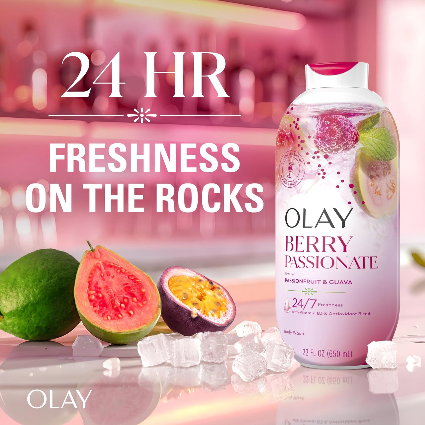 Olay Body Wash for Women, 24/7 Skin-Loving Freshness, Miami Mocktails, Plant Based Cleansers, Vitamin B3 & Antioxidant Blend, All Skin Types, Berry Beauty and Personal Care Olay