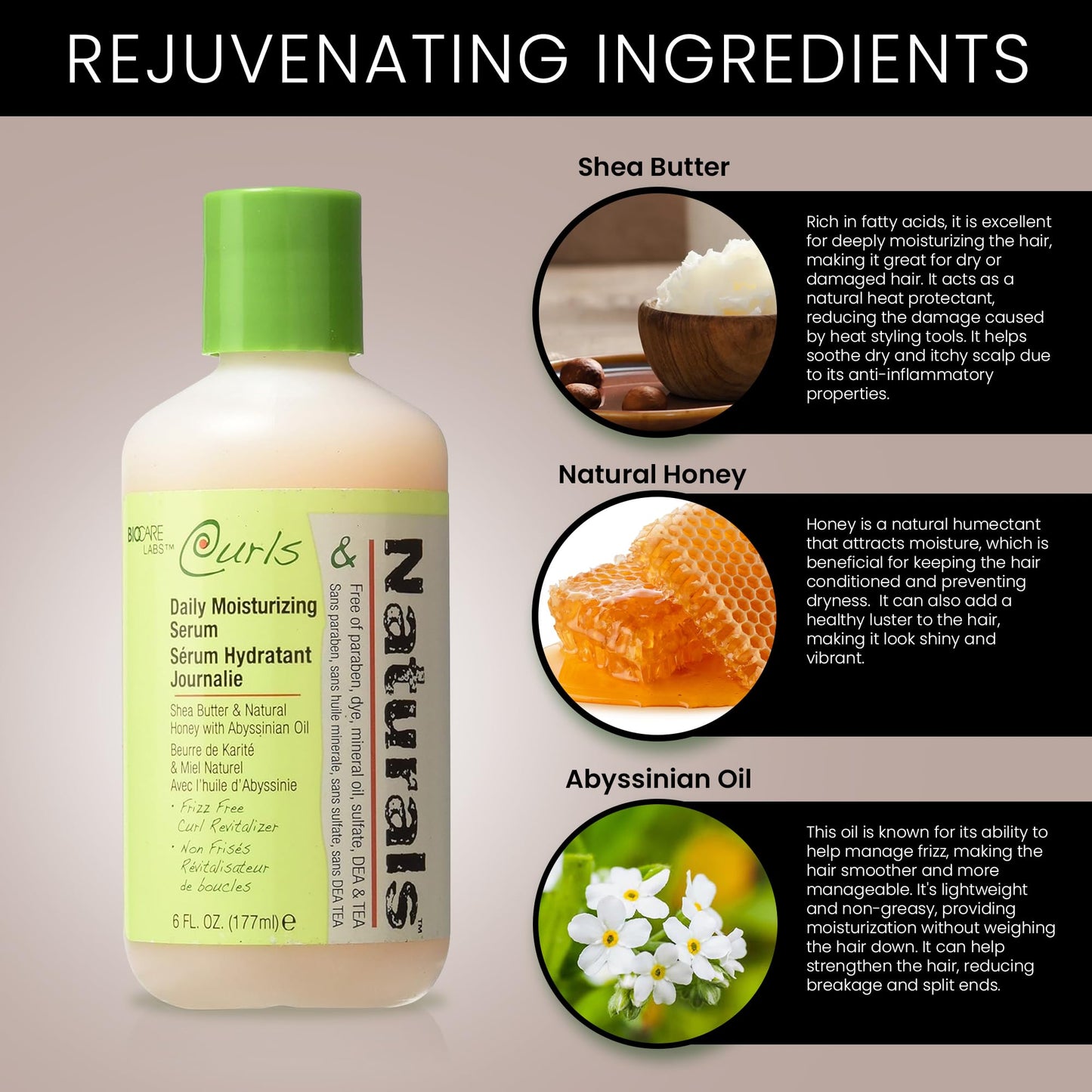 Curls & Naturals Daily Moisturizing Serum with Shea Butter for Soft, Shiny, and Frizz-Free Hair