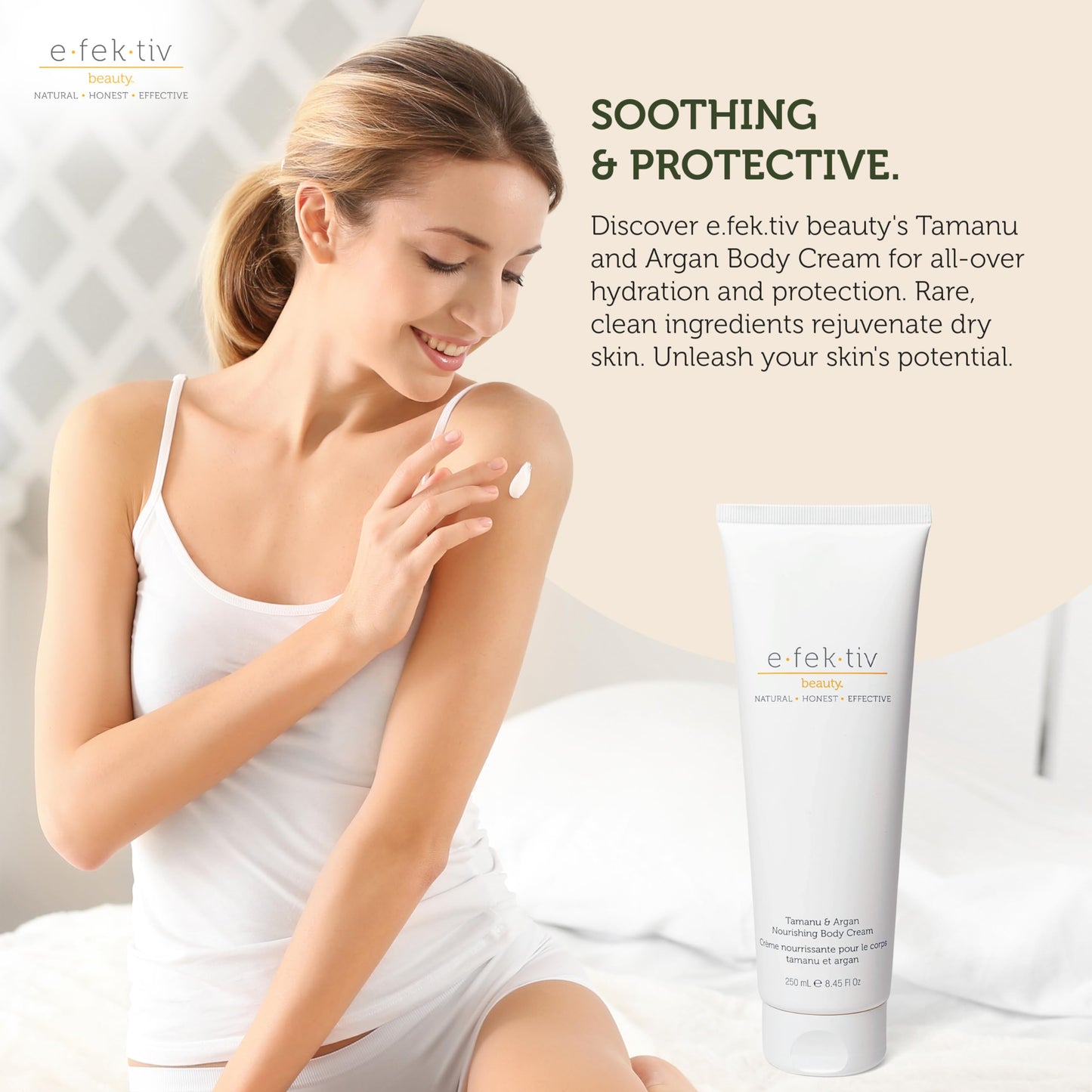 e.fek.tiv beauty Tamanu and Argan Nourishing Body Cream - Deep Hydrating Moisturizer - Rejuvenates Dry and Dehydrated Skin - Vegan - Sulfate-free