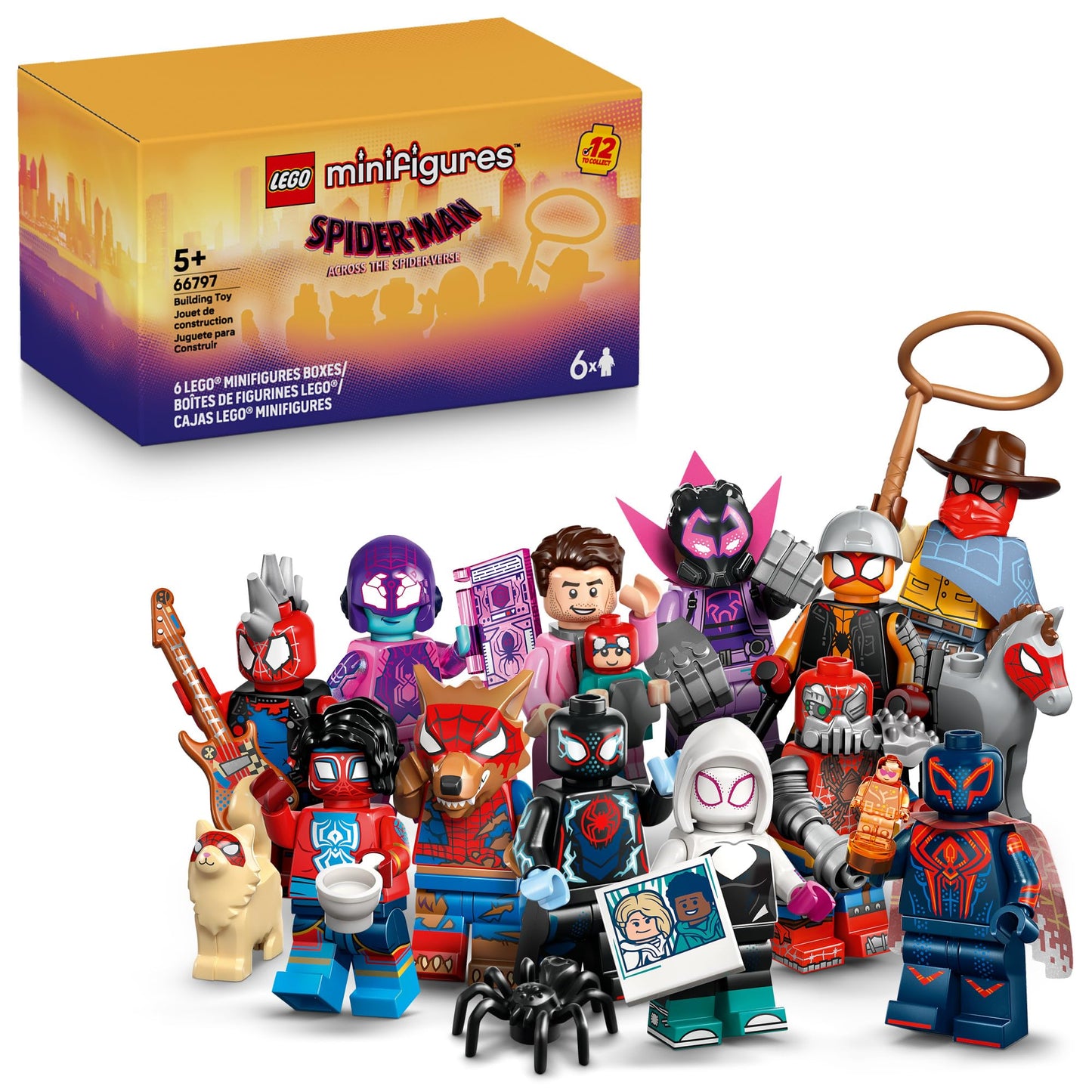 LEGO Minifigures Spider-Man: Across The Spider-Verse 6-Pack – Action Figures for Kids Ages 5+, Pretend Play Toys & Birthday Gift, 66797