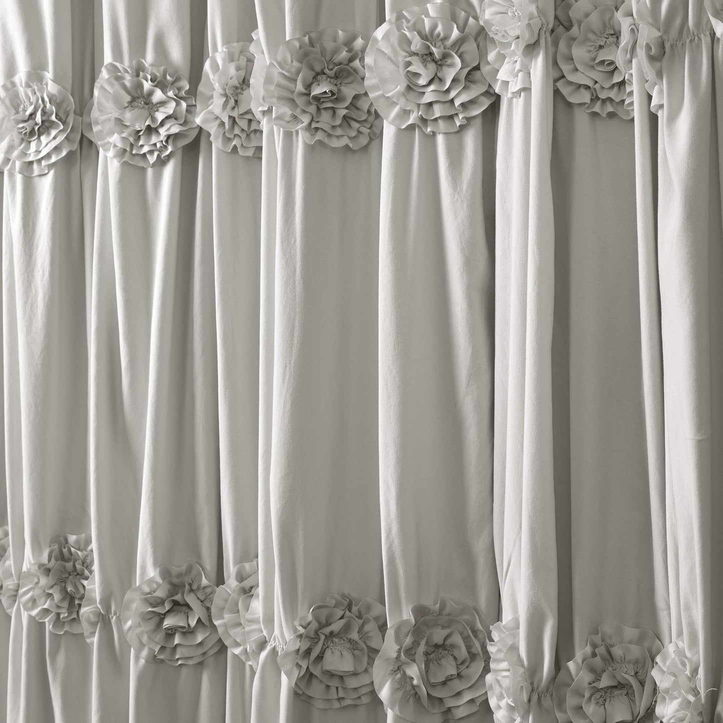 Lush Decor Darla Ruched Floral Bathroom Shower Curtain, 72” x 72”, Light Gray