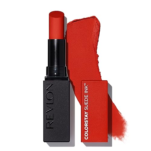 Revlon Lipstick, ColorStay Suede Ink, Built-in Primer, Stocking Stuffer for Women, Waterproof, Smudge-proof, Matte Color, 014 Spit Fire, 0.09 oz