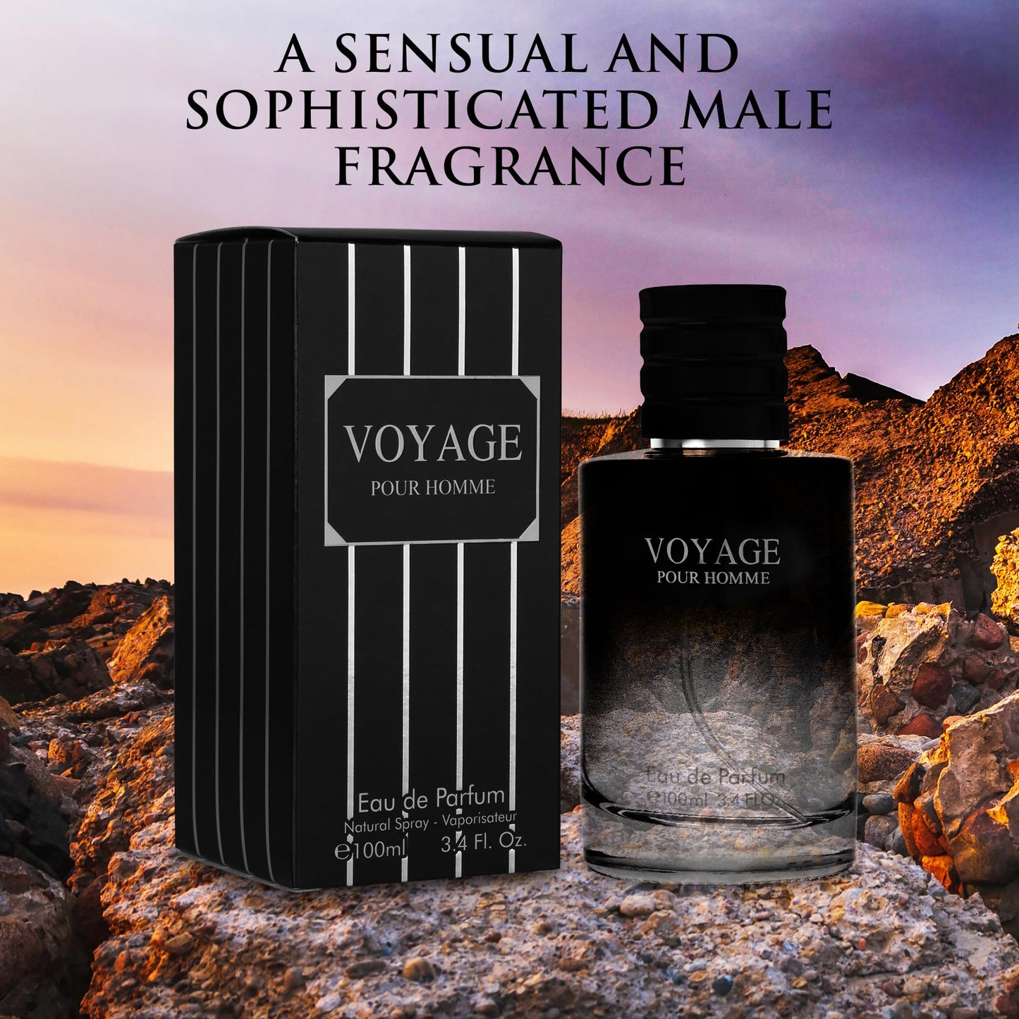 Voyage for Men Eau De Parfum - Sophisticated Male Fragrance Composition of bergamot, Pepper, Lavender, Star Anise & Nutmeg - Base of Peppery & Vanilla